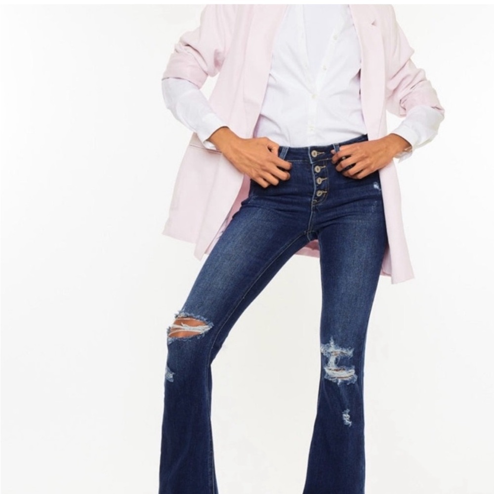 KanCan Dark Blue Distressed Flare Jeans